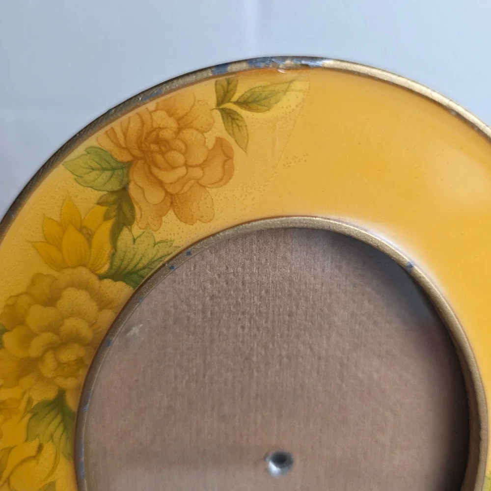 Vintage Bucklers Yellow Enamel Floral Oval Picture Frame Gold Tone Metal Easel